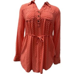 Motherhood Maternity Long Sleeve Button Down White Polka Dot Shirt